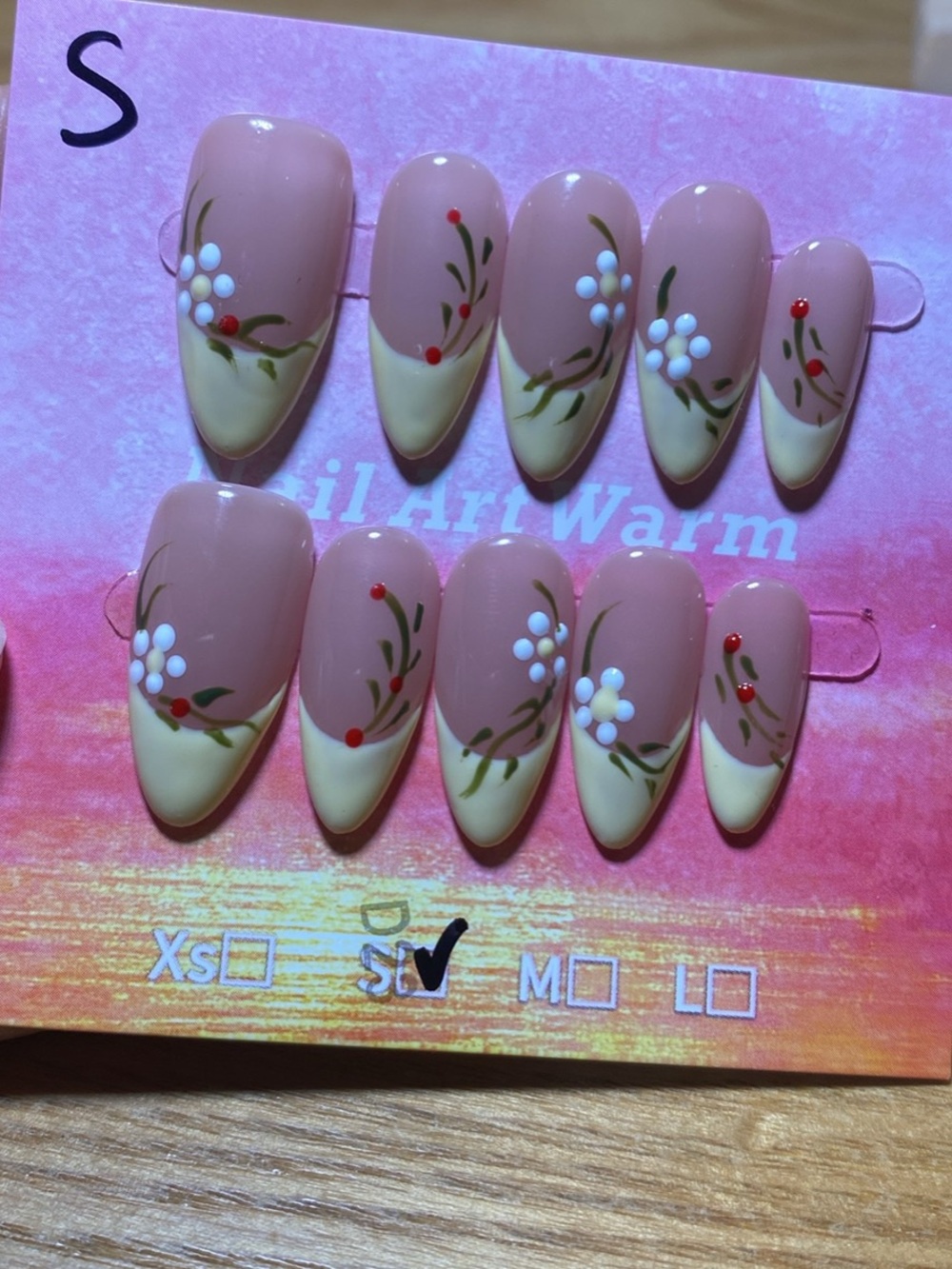 Warm Nude Floral French Tip Press-On Nails - Beige & White